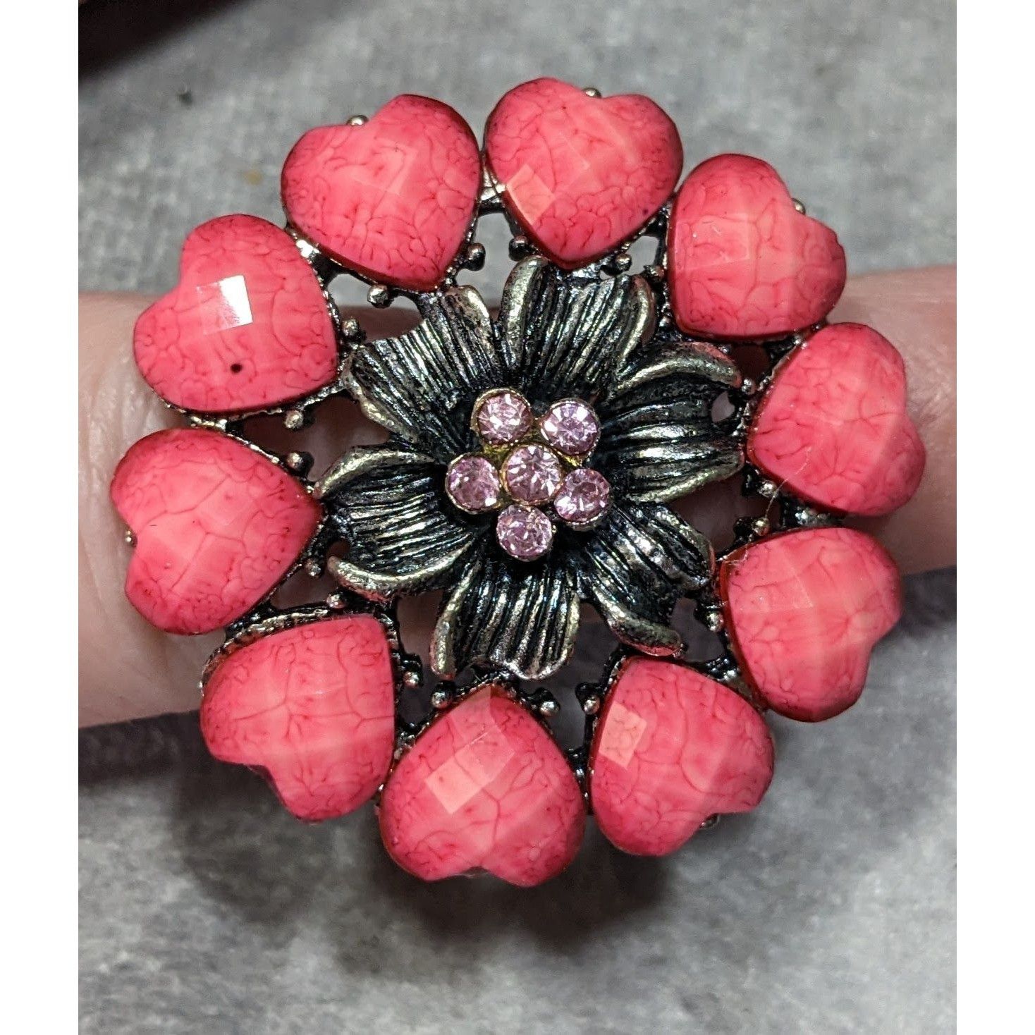 Other Coquette Floral Heart Pink And Silver Tone Adjustable Ring S Size ONE SIZE - 9 Thumbnail