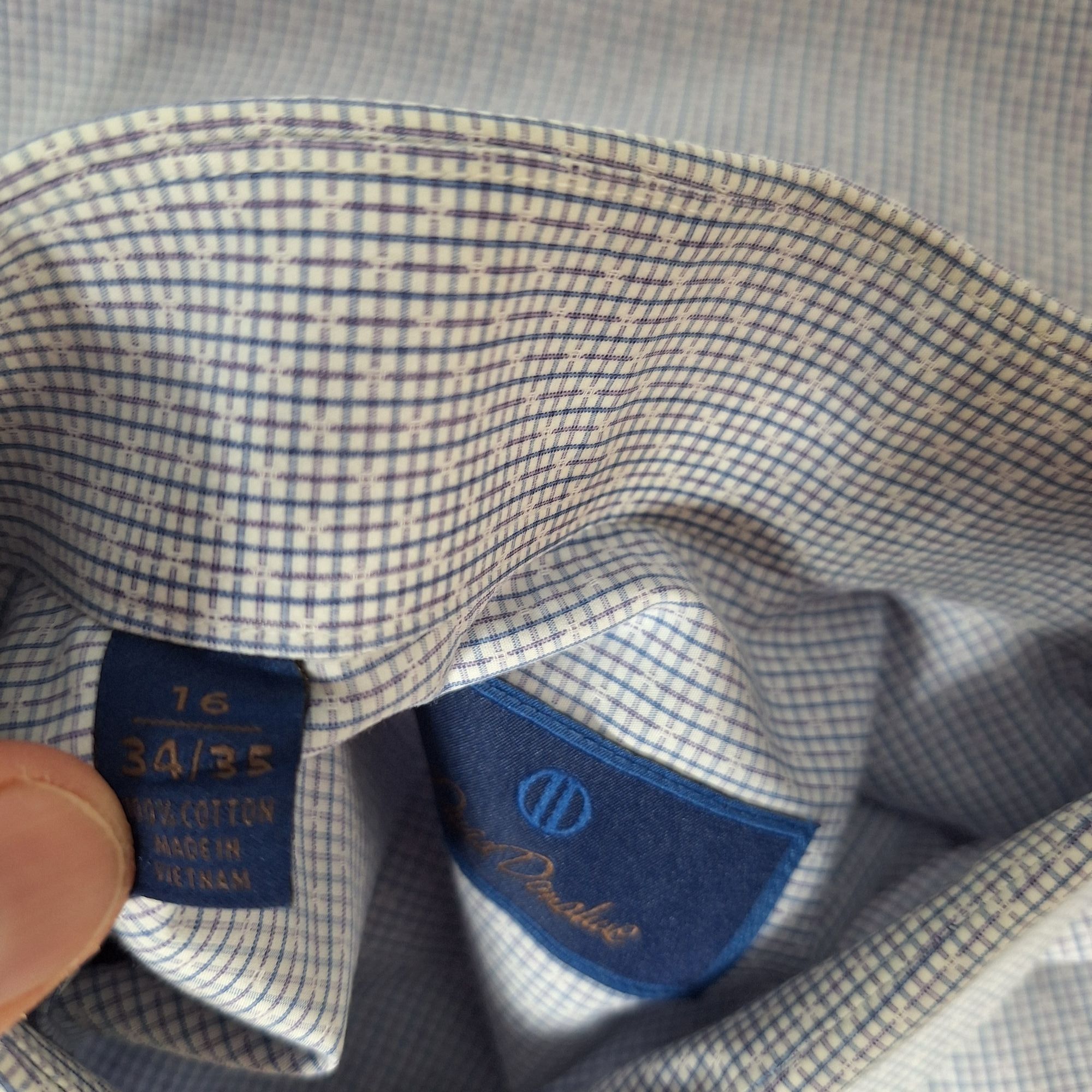 David Donahue David Donahue Luxury Dress Shirt Blue Micro Check Old Money Size US L / EU 52-54 / 3 - 5 Thumbnail