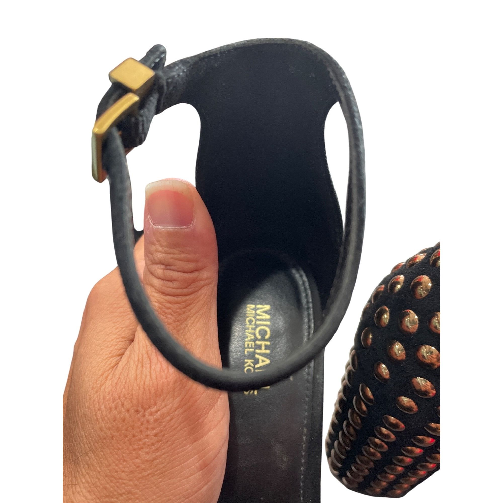 Michael Kors Michael Kors Leela Black Suede Gold Studded Heels Size 7M SK Size US 7 / IT 37 - 11 Thumbnail