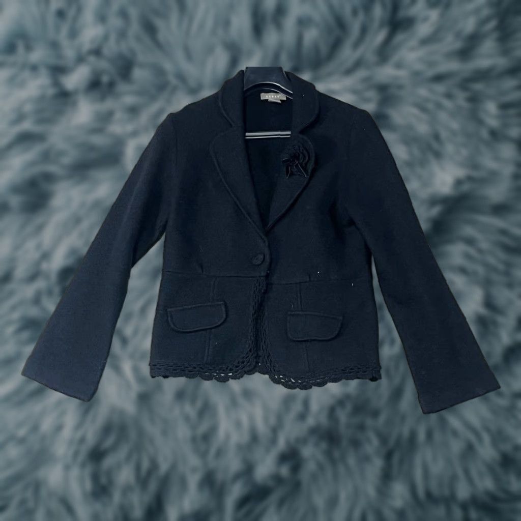 Vintage Kenar Blazer Women Black Size L 100% Wool Jacket Solid 1 Piece Blazer Size L / US 10 / IT 46 - 1 Thumbnail