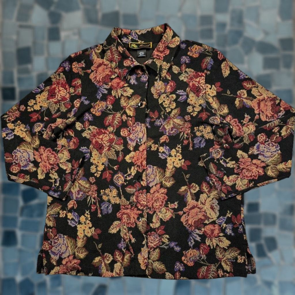 Vintage VINTAGE Mirasol Blouse Women's Large Floral 90s 80s Black Collared Long Sleeve Paisley Bohemian Preppy Glam Mens Womens Girls Boys? Size L / US 10 / IT 46 - 1 Thumbnail