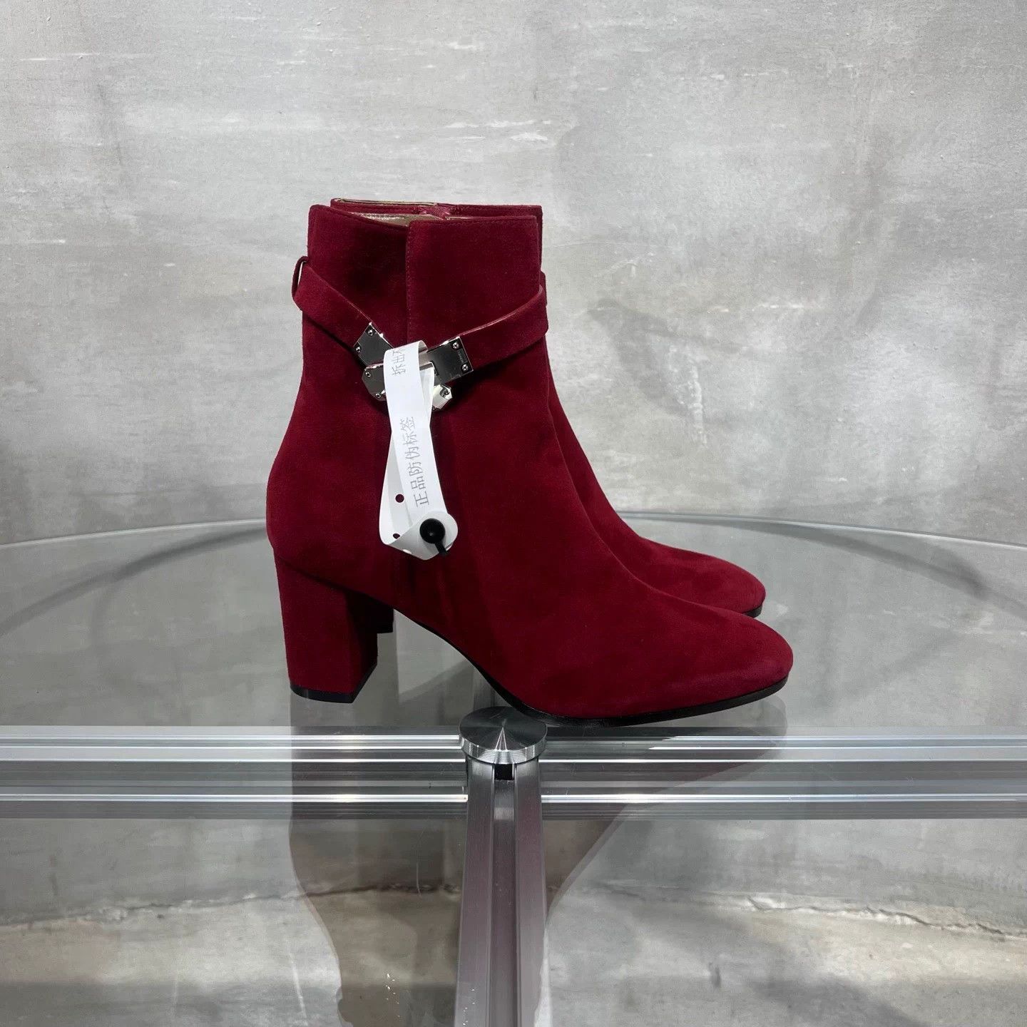 Hermes Hermes Wine Red Kelly Heel Short Boot Silver 37 Size US 6 / IT 36 - 4 Thumbnail