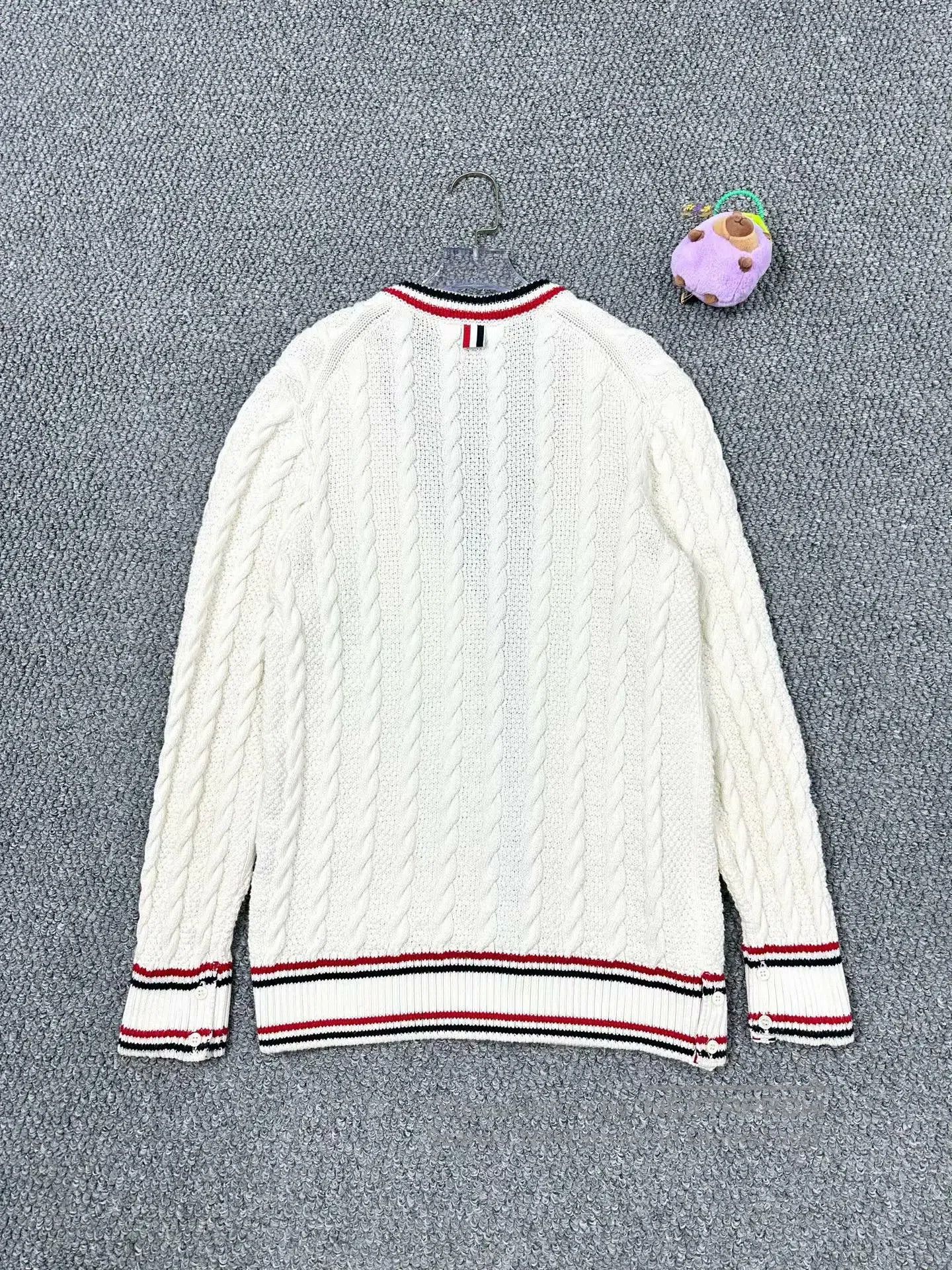 Thom Browne Thom Browne White Striped Wool Knit Cardigan Jacket| Size US XS / EU 42 / 0 - 2 Thumbnail