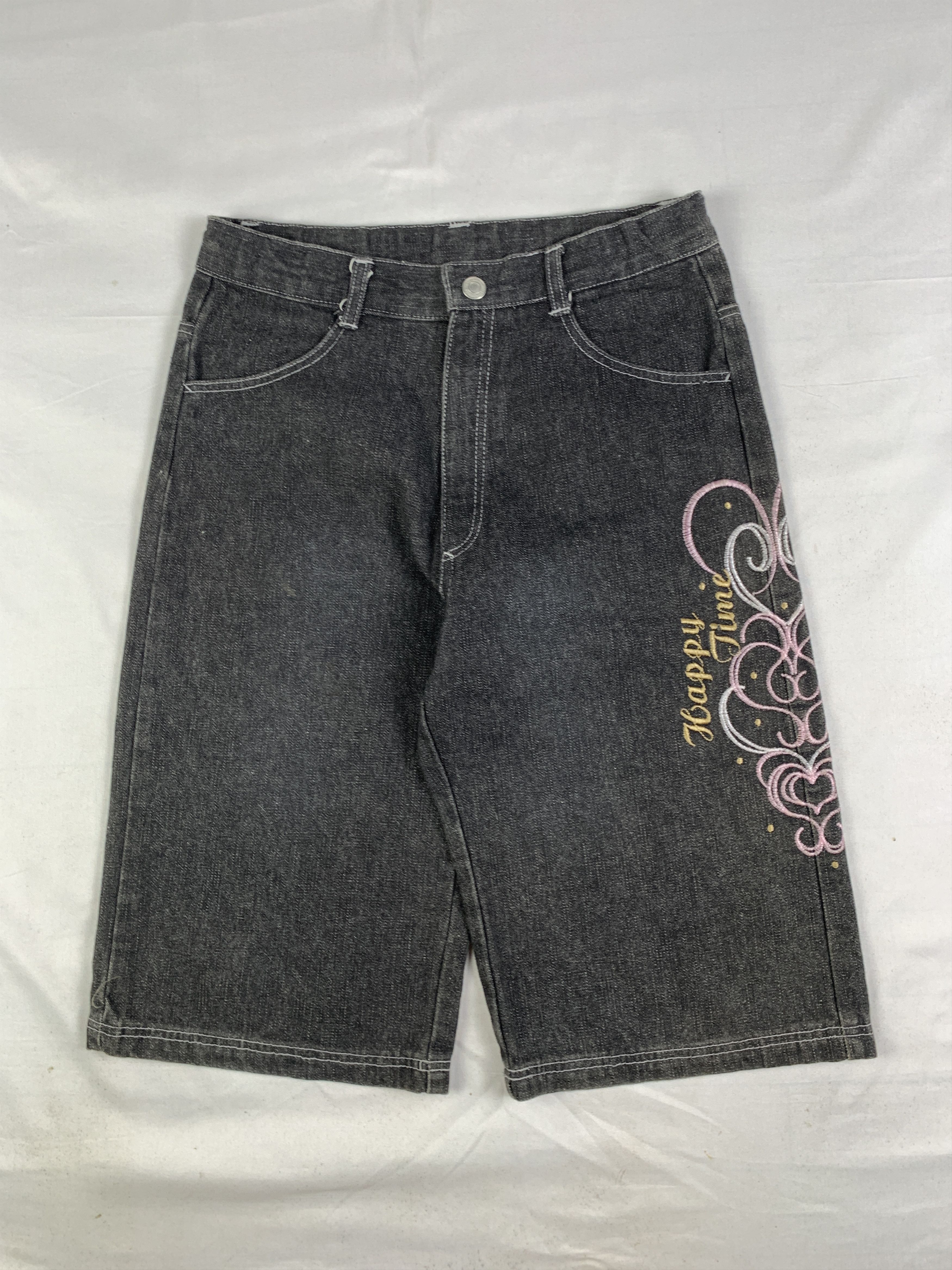 Japanese Brand Happy Time Dark Gray Embroidered Jorts (26) Size 26" / US 2 / IT 38 - 4 Thumbnail