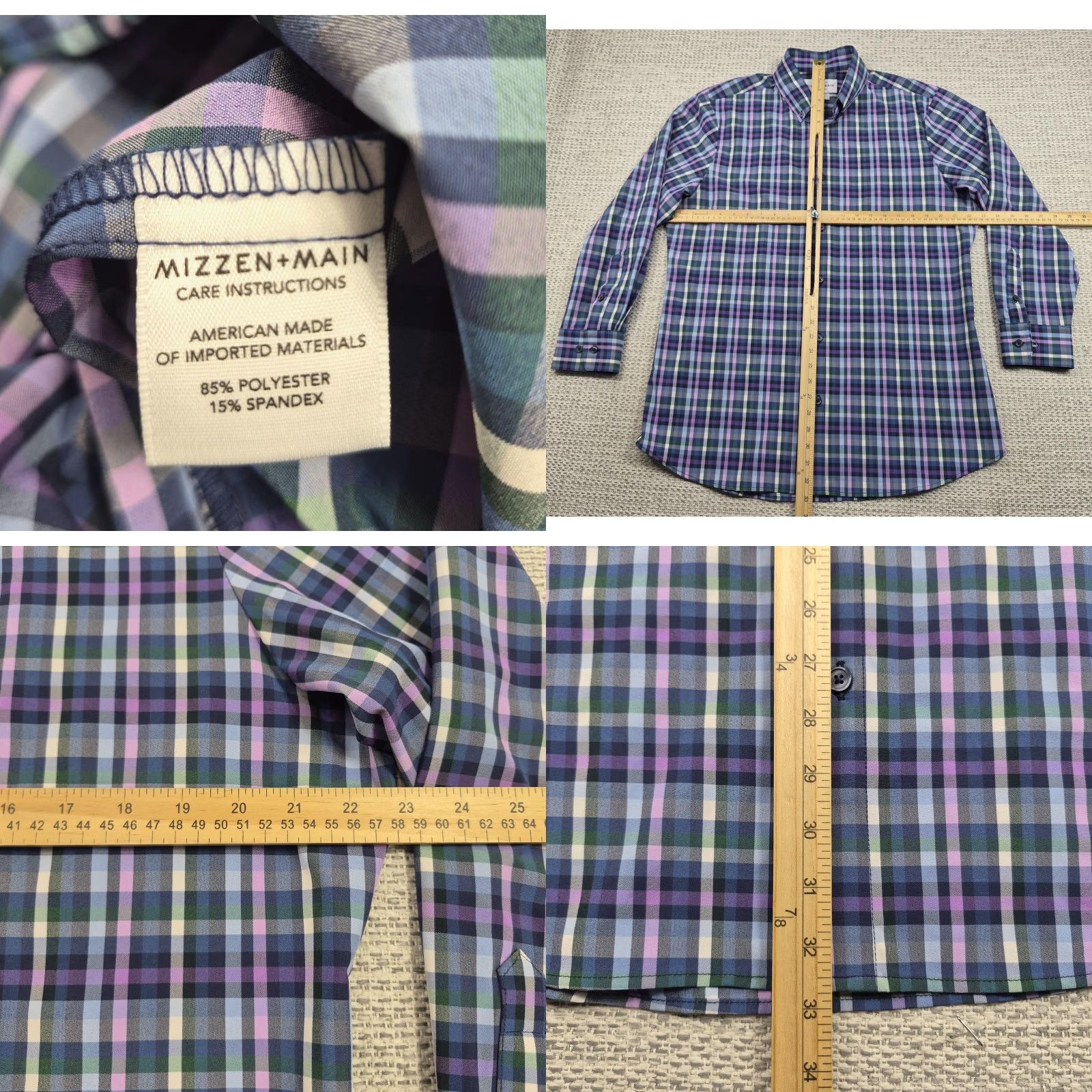 Mizzen+Main Mizzen+Main Leeward Shirt Mens XL Button Up Plaid Trim Fit Stretch Dress Shirt Size 46R - 8 Thumbnail