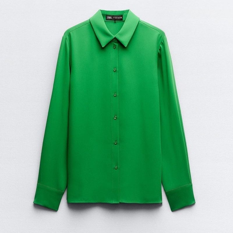 Zara Zara Green Crepe Button Down Shirt - Size Small - Never Worn Size S / US 4 / IT 40 - 3 Thumbnail