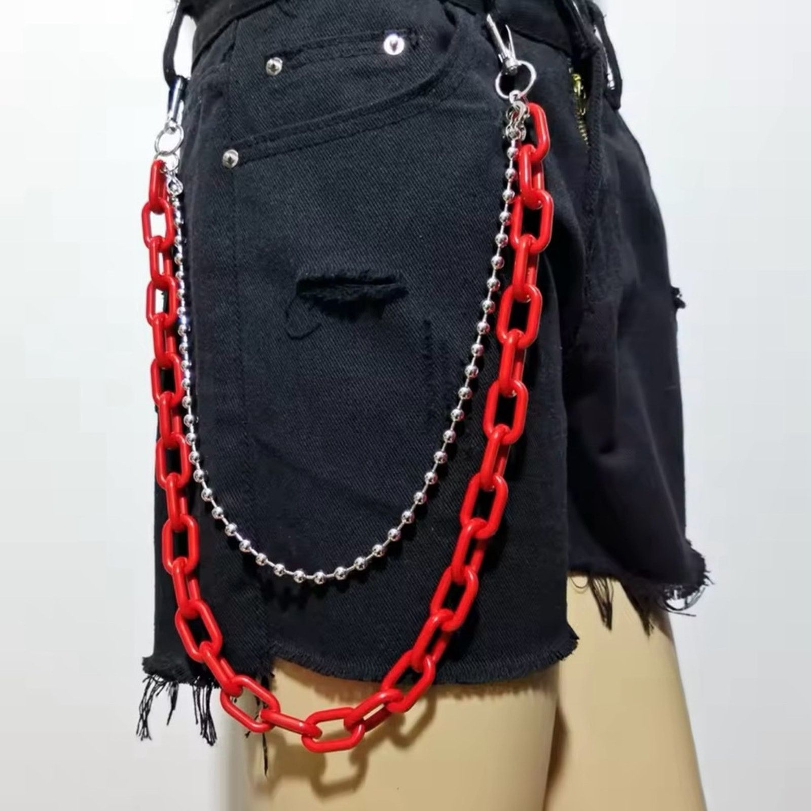 Other Silver Red Chain Belt Pants Jeans Chain Accessories Size ONE SIZE - 1 Thumbnail