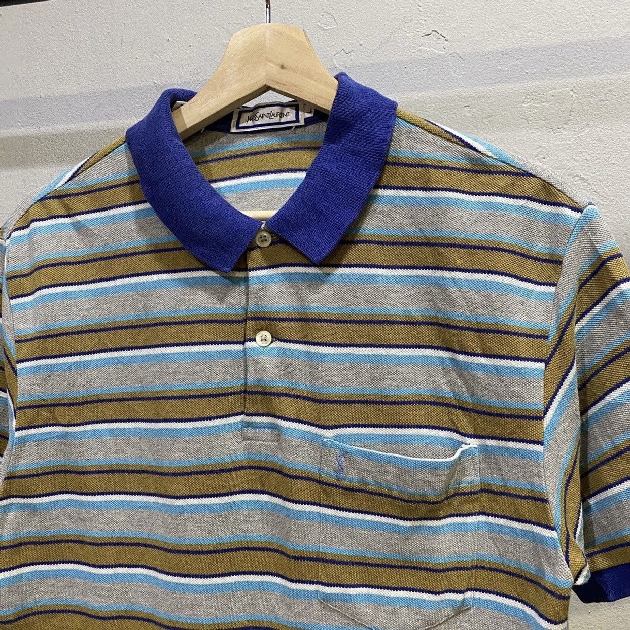 Vintage × Yves Saint Laurent YSL Yves Saint Laurent Pour Homme Stripe Pocket Polo Tee Size US M / EU 48-50 / 2 - 3 Thumbnail