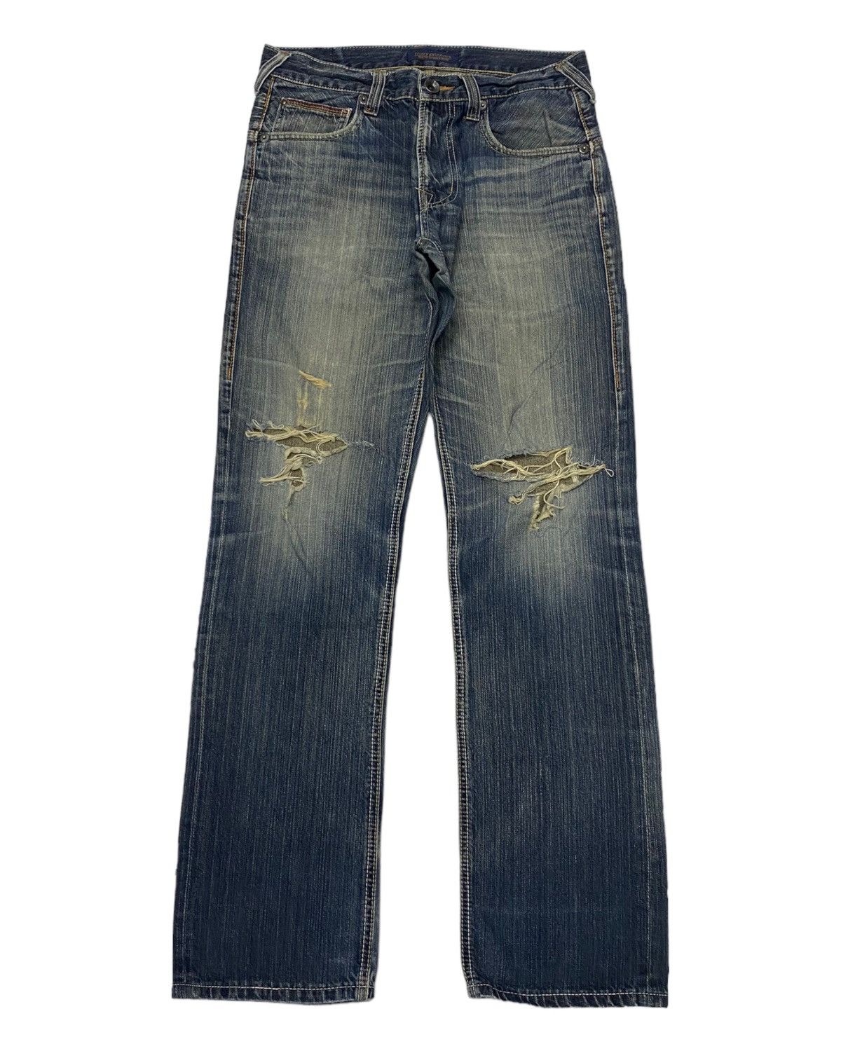 DISTRESSED DENIM JEANS NAVY PRODUCE JAPAN RIPPED JEANS