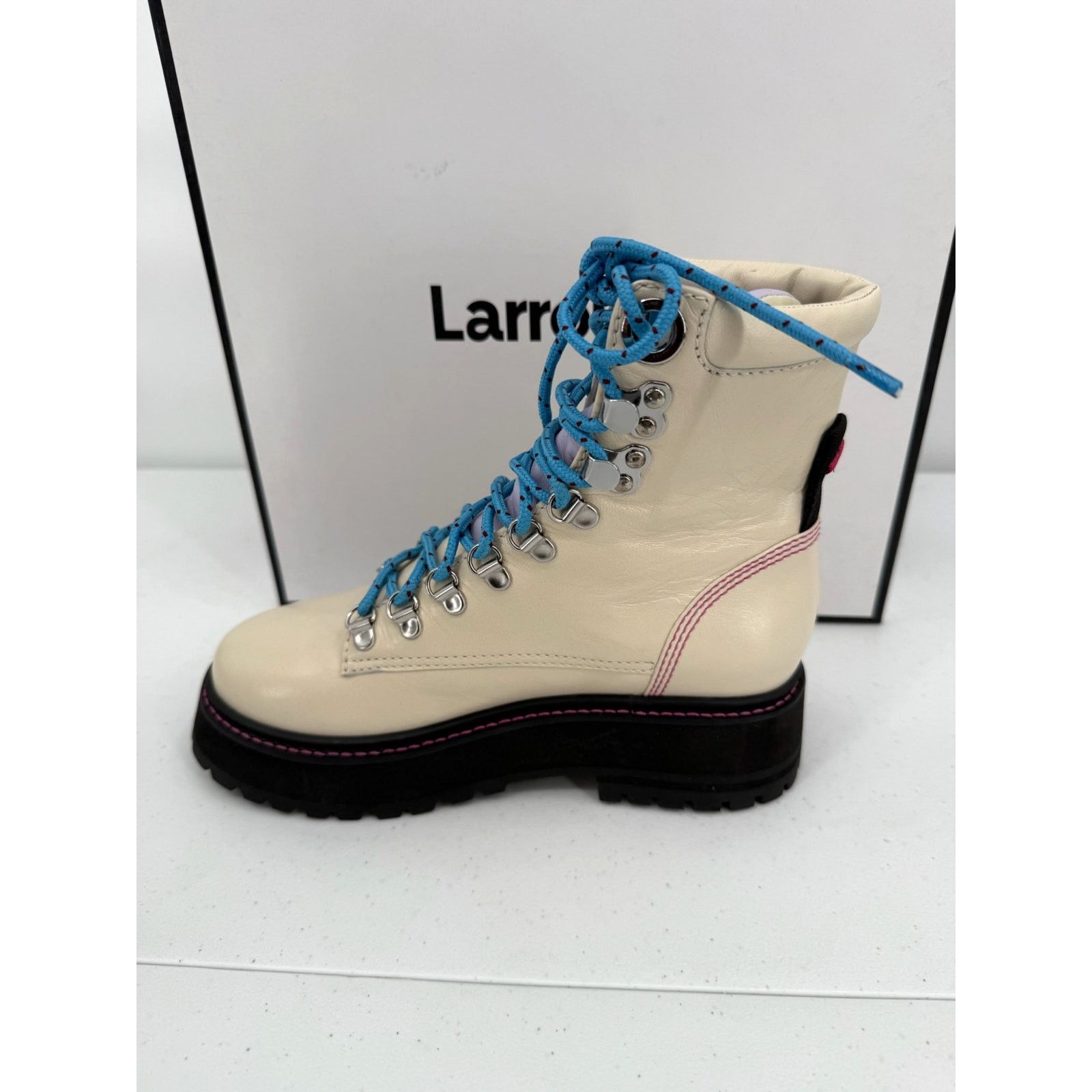 Larroude NEW Larroude Jordan Leather Lace Up Ivory Combat Boots Size US 5.5 / IT 35.5 - 6 Thumbnail