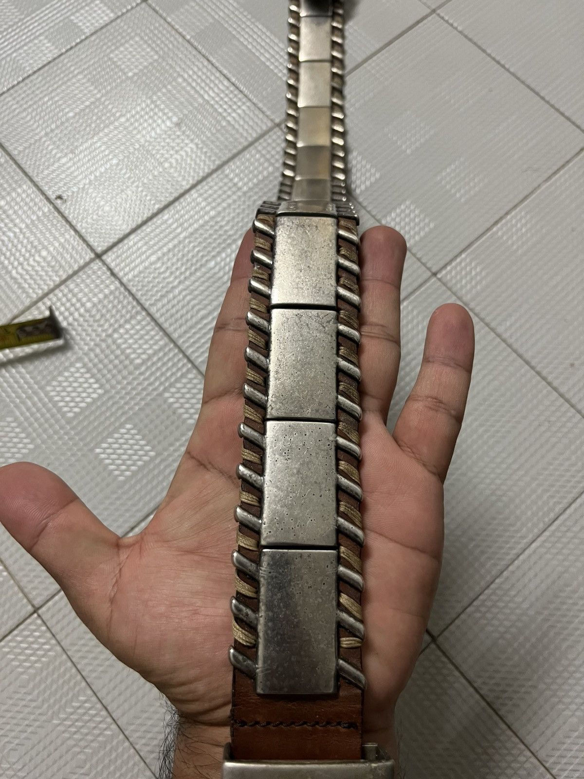 If Six Was Nine LEATHER BELT SILVER RIVETED by LIANERO Size 34 - 3 Thumbnail