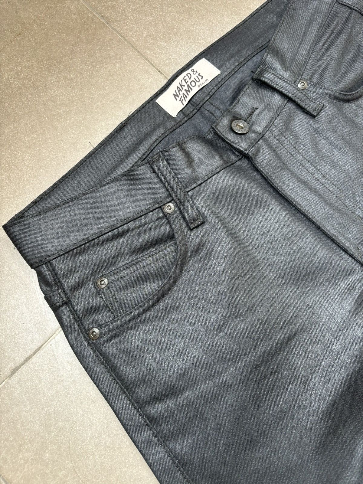 Naked & Famous Naked & Famous Denim - Black Waxed Jeans Size US 31 - 6 Thumbnail
