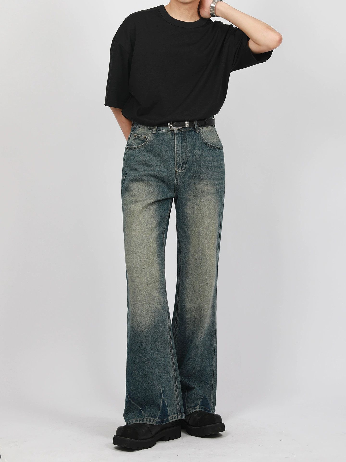 Vintage American retro men's all-match washed flared straight jeans Size US 32 / EU 48 - 1 Thumbnail