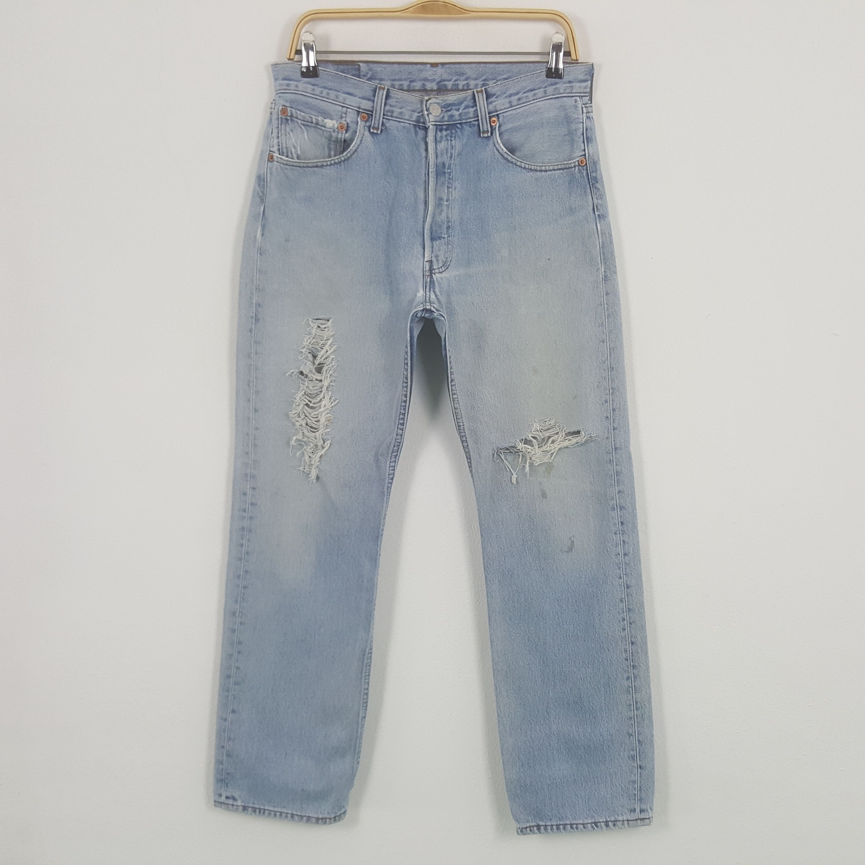 image of Distressed Denim x Levis Vintage Levi's 501 Distressed Style Denim Jeans in Light Blue Jeans (Size 