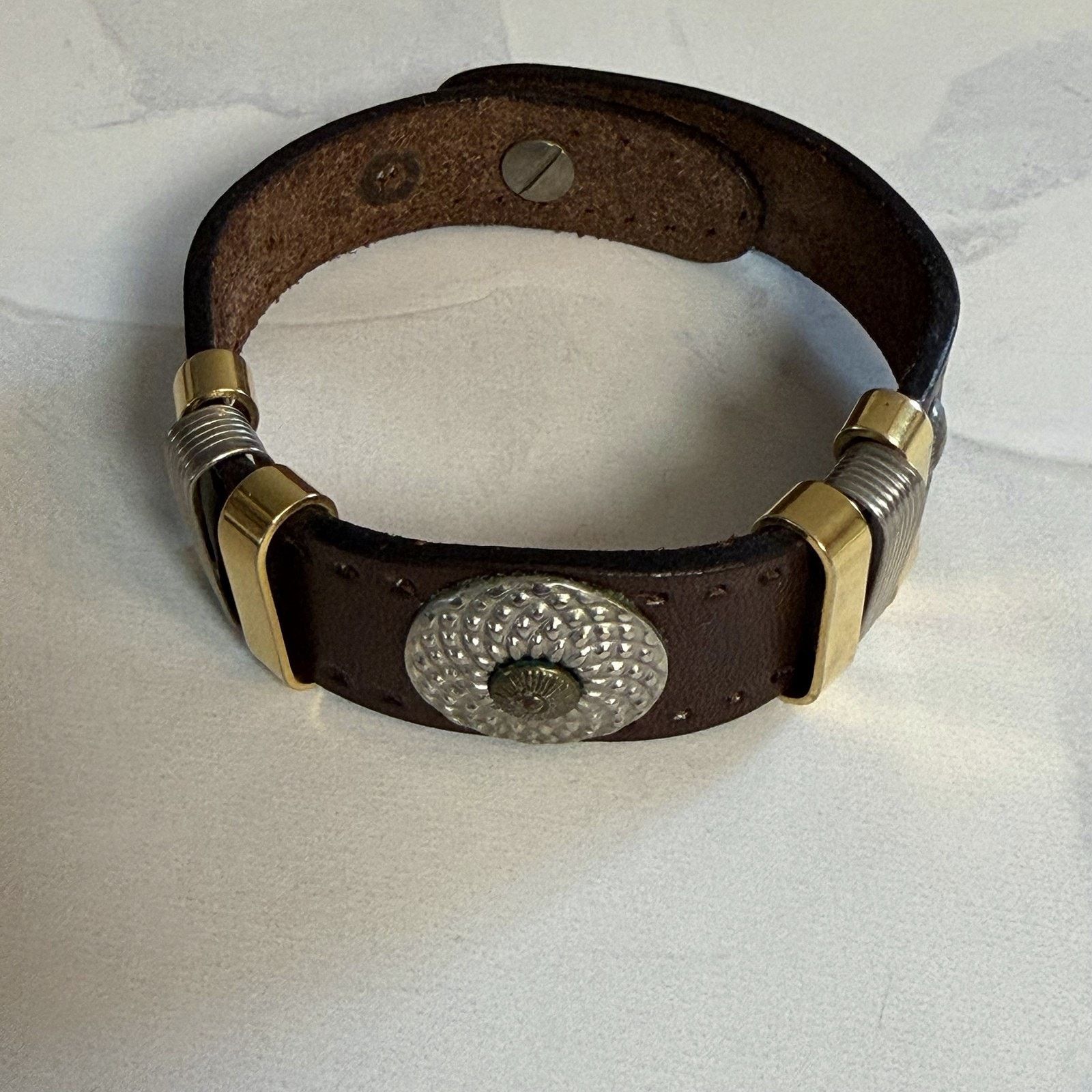 Vintage VTG 1980s Rustic Western Leather Concho Adjustable Bracelet Size ONE SIZE - 5 Thumbnail