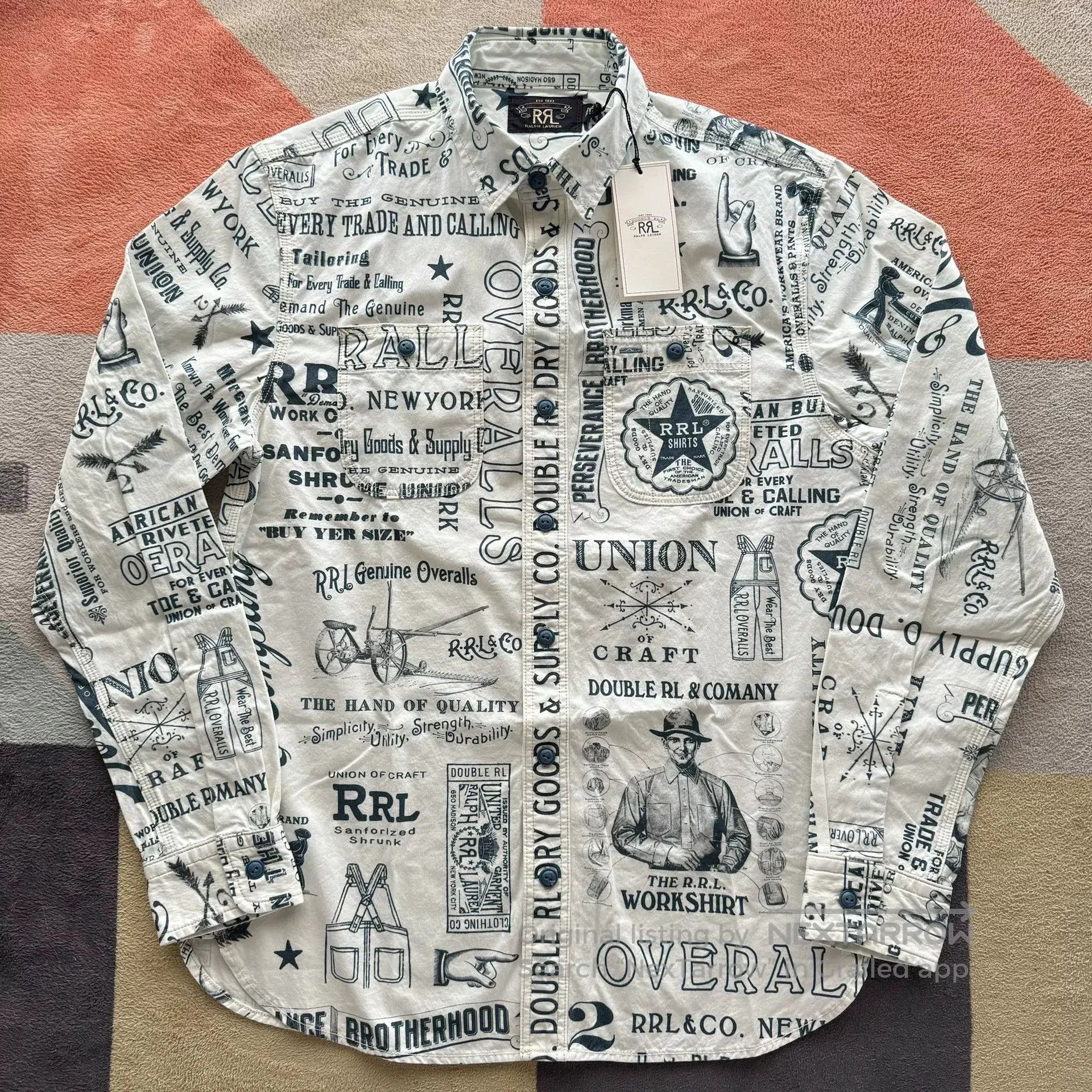 RRL Ralph Lauren RRL Vintage Print Work Shirt. Size US S / EU 44-46 / 1 - 1 Thumbnail