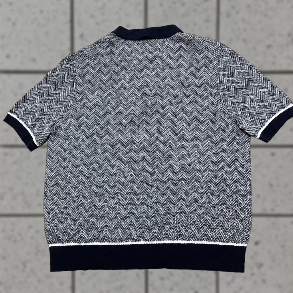 Ted Baker Ted Baker London Men 6 Waldun Navy Cream Zig Zag Stitch Polo Shirt Short Sleeve Geometric Pattern Polo Shirt Mens XS-XL Corporate Casual Dressy Size US S / EU 44-46 / 1 - 1 Thumbnail