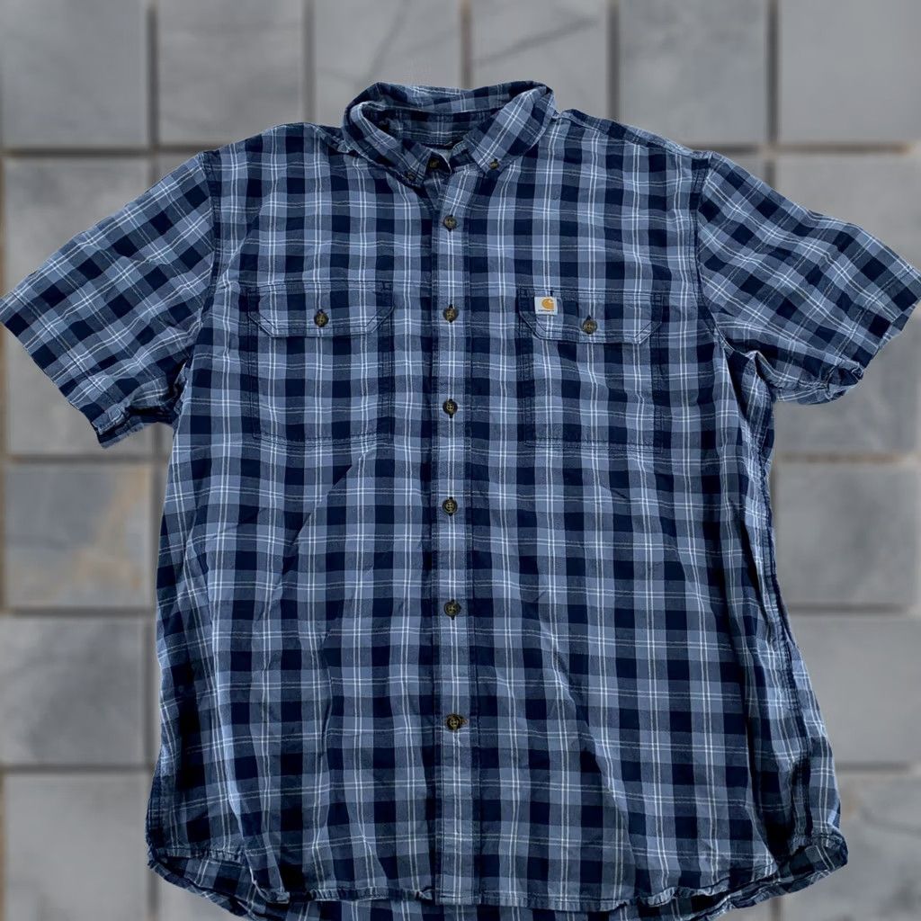 Carhartt Carhartt Shirt Men’s XL Chambray Blue S/S Button-Down Relaxed Fit Plaid Pocketed Breathable Lightweight Capable Uneven Size US XL / EU 56 / 4 - 1 Thumbnail