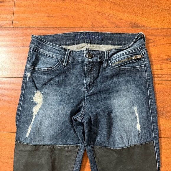 Guess Guess Blue Skinny Jeans with Black Patches Sz 27 Size 27" / US 4 / IT 40 - 2 Thumbnail