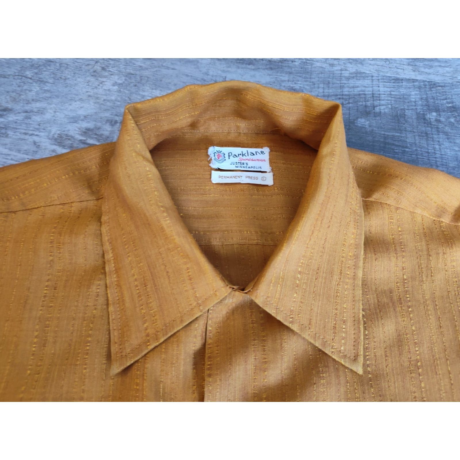 Enro VINTAGE Enro Button-Up Shirt Mens Large Long Sleeve Textured Solid Dark Yellow 60s 70s Mod Disco Size US L / EU 52-54 / 3 - 6 Thumbnail