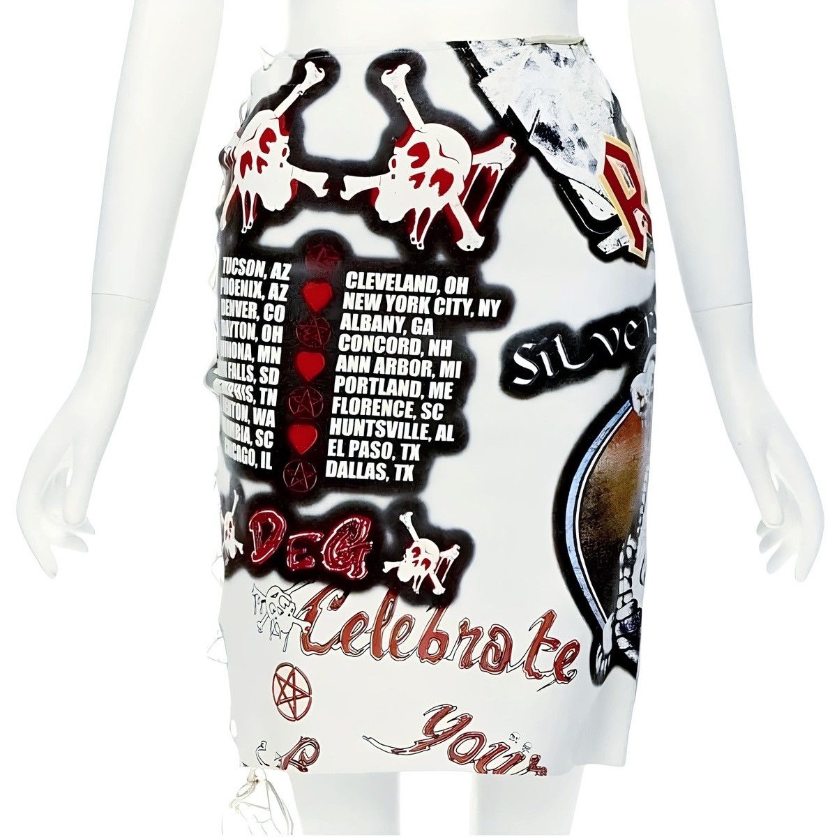 Dolce & Gabbana Dolce & Gabbana 2001 ‘ACDC- KISS’ Vintage White Skirt (S/M) Size 27" / US 4 / IT 40 - 1 Thumbnail