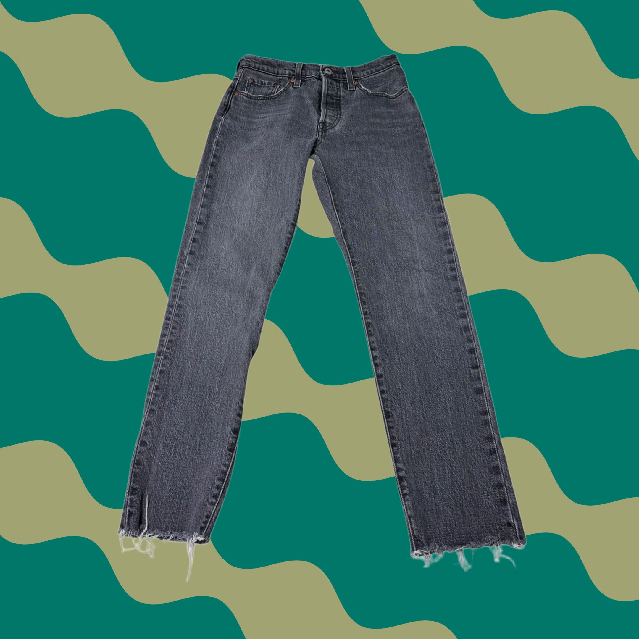 Levi's Levis 501 Original Fit Jeans Womens 25x28 Black High Rise Raw Hem 29502-0191 Size 42" / US 20 - 1 Thumbnail