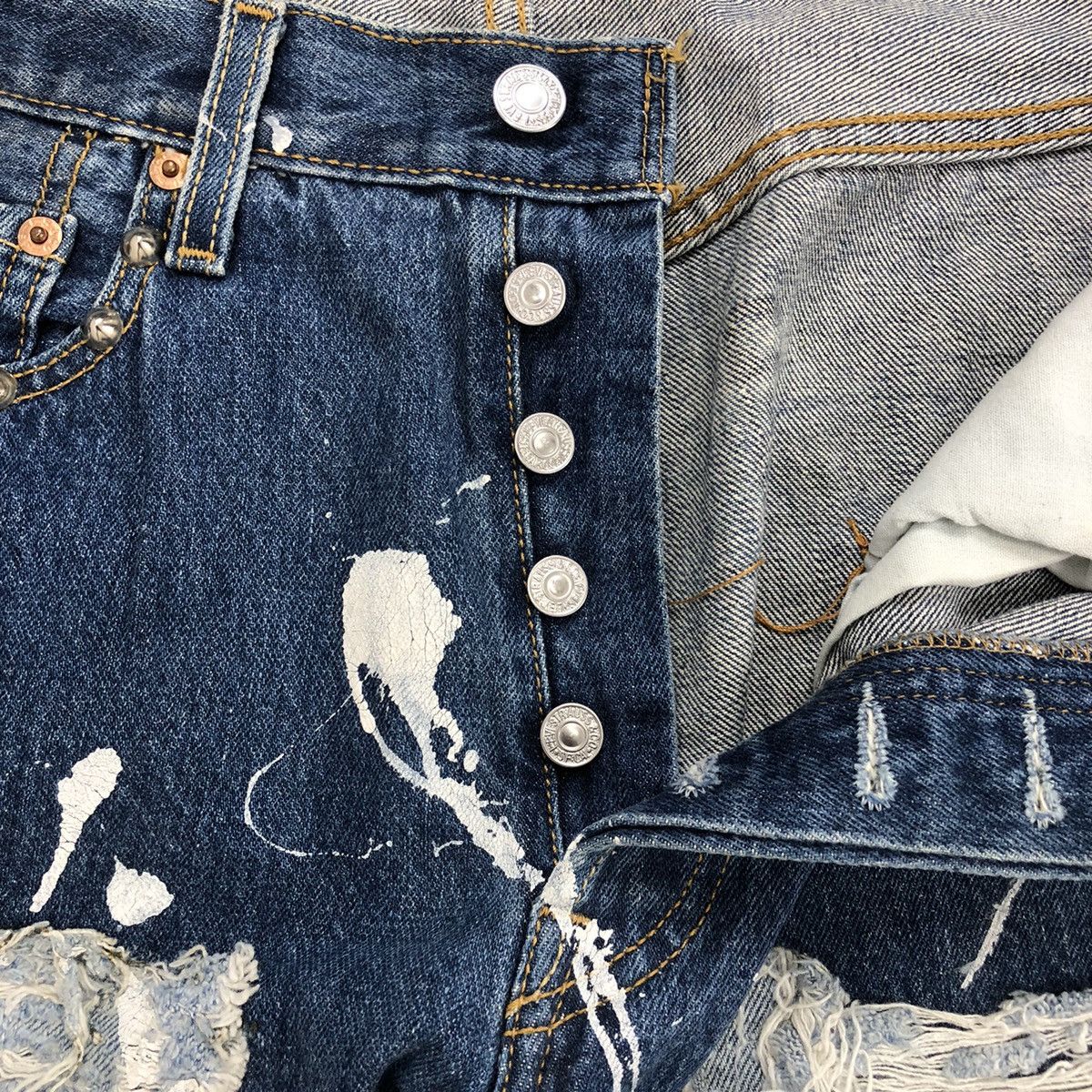 Levi's 90s Vintage Levis 501 USA Rework Painted Custom Blue Jeans Size US 34 / EU 50 - 10 Thumbnail