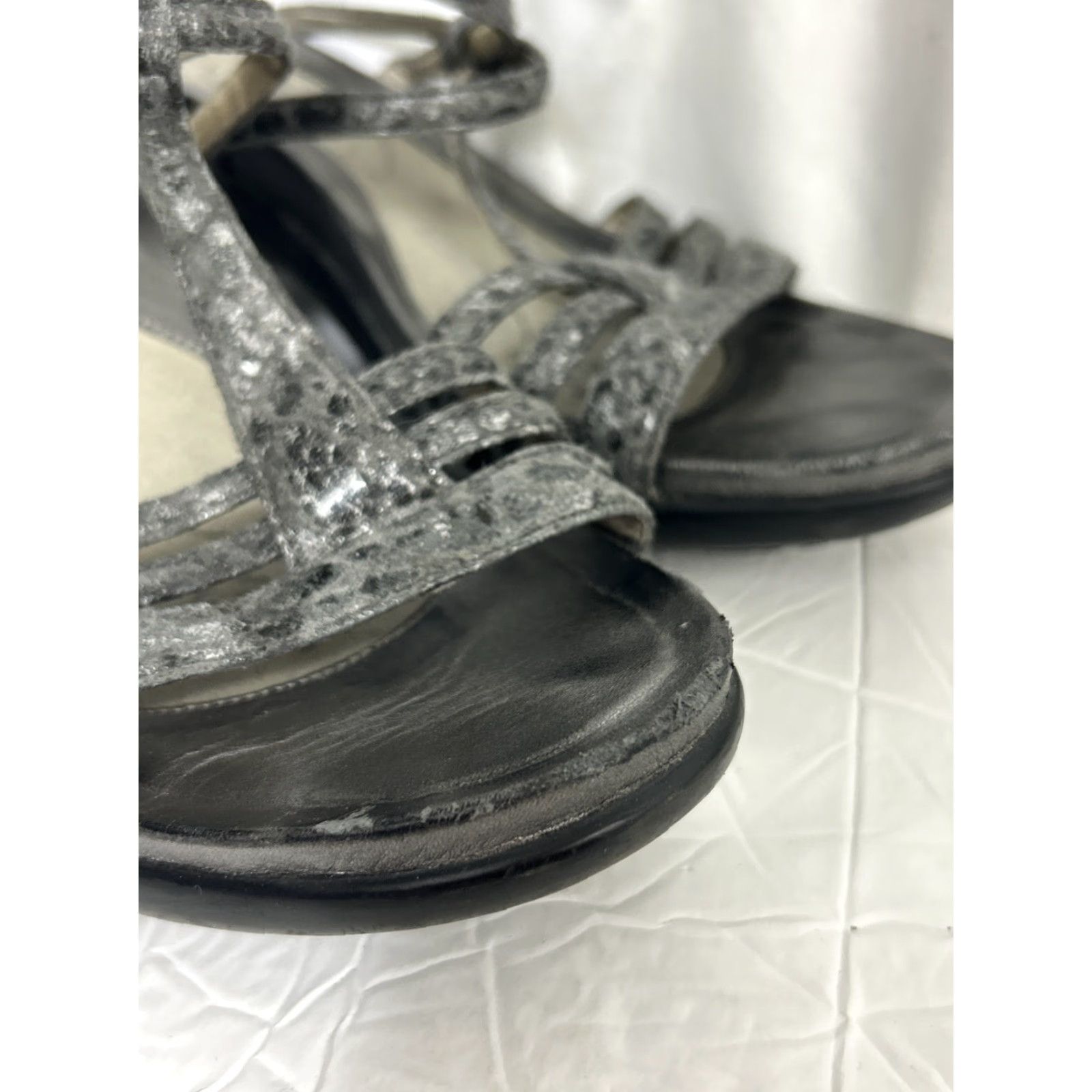 Vintage Abeo Platform Wedge Heels Black Snakeskin T-Strap Slip-On Womens Size 8 Sandals Size US 6 / IT 36 - 2 Thumbnail