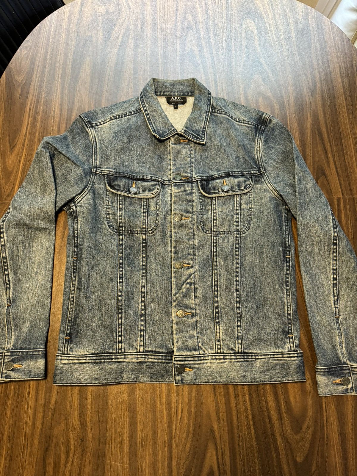 image of A P C Faded Denim Jacket in Indigo, Men's (Size Small)