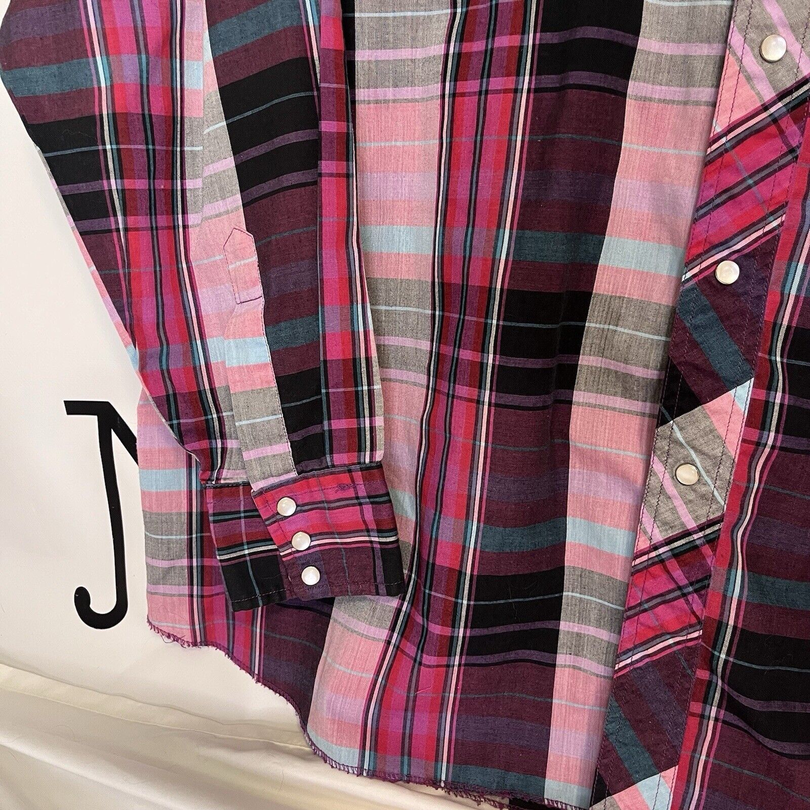 Wrangler VTG 90s Plaid Pearl Snap Western Rodeo Cowboy Cut Tail Shirt Size US XL / EU 56 / 4 - 4 Thumbnail