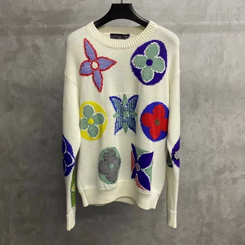 Louis Vuitton Louis Vuitton White wool floral printed logo sweater 2502- Size US M / EU 48-50 / 2 - 1 Thumbnail