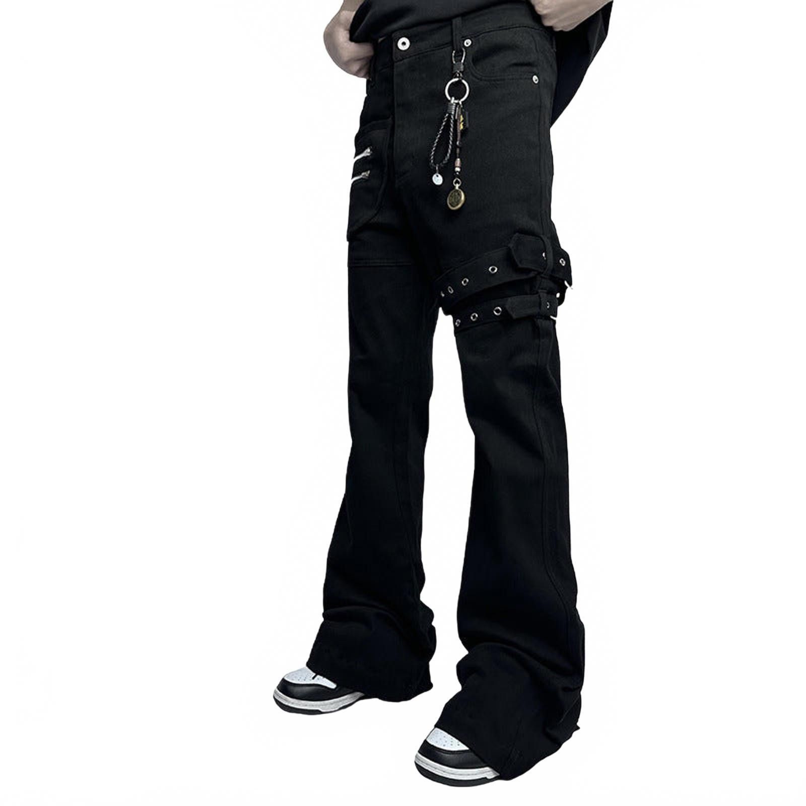 Japanese Brand Black Flared Cargo Pants with Zipper and Strap Details Size US 32 / EU 48 - 2 Thumbnail