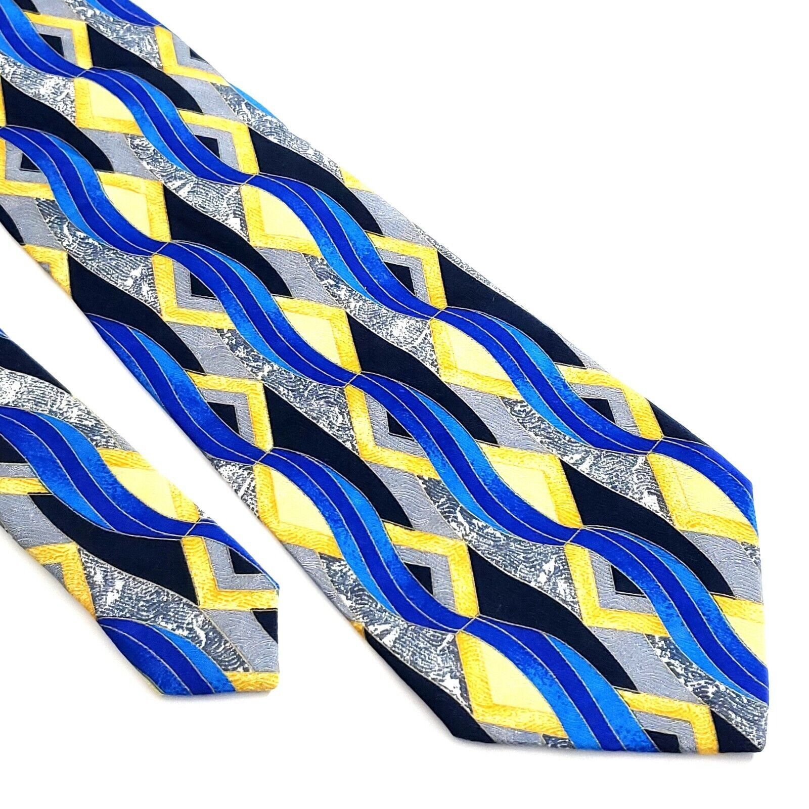 Designer Manzoni Italy Blue Yellow Gray Black Abstract Jacquard Print Size ONE SIZE - 1 Thumbnail