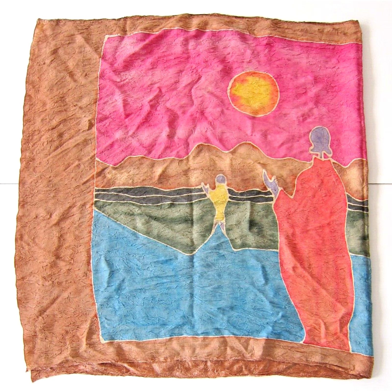 Vintage VINTAGE Planet Surf Hawaii Indonesia Pink Blue Brown Sun Beach Sarong Unisex 42" X 71" Polyester Made in Indonesia" Size ONE SIZE - 6 Thumbnail