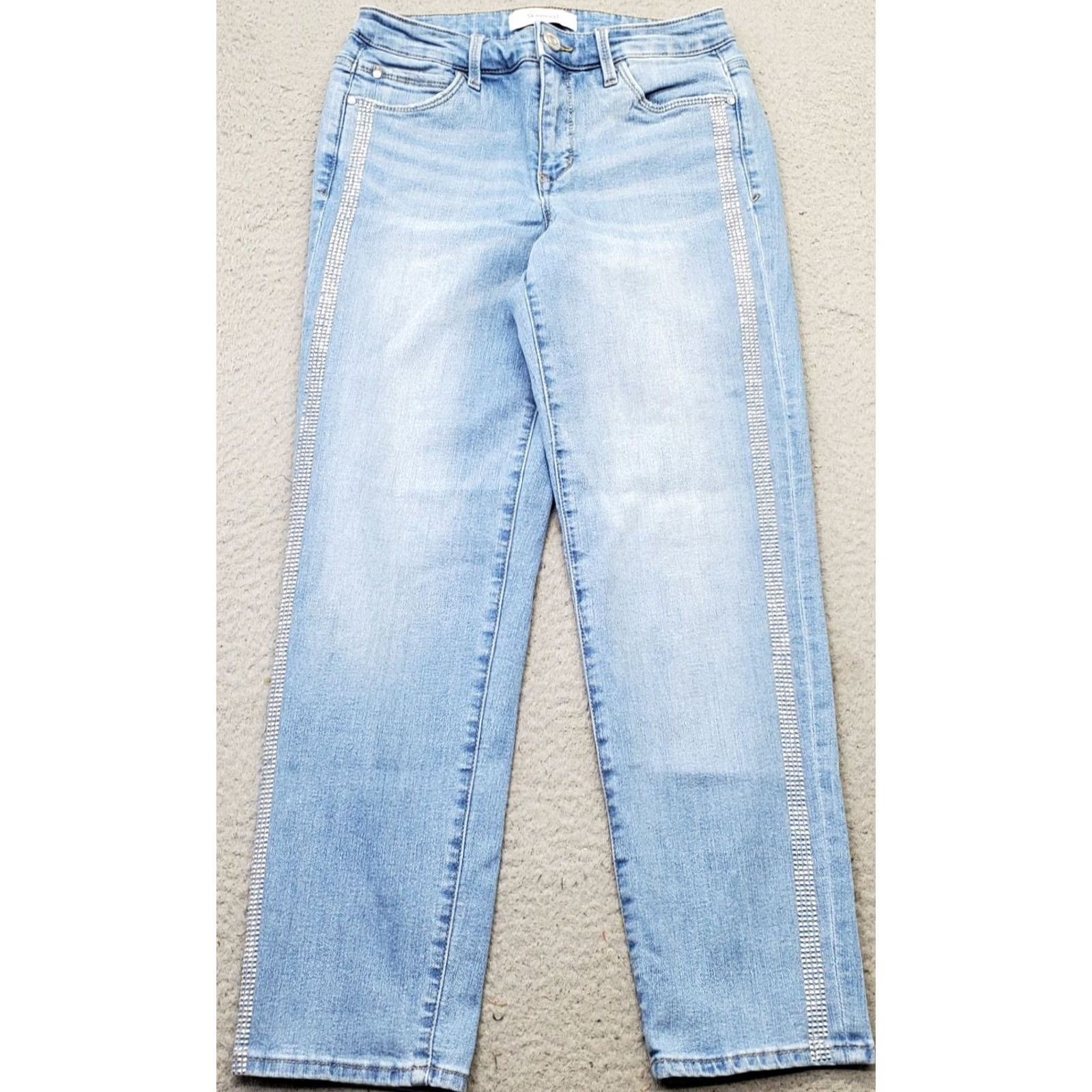 Denime Skinnygirl Womens Size 24 Jeans Blue Denim Faded Rhinestone Straight Leg Celeste Ankle Jeans Size 42" / US 20 - 2 Thumbnail