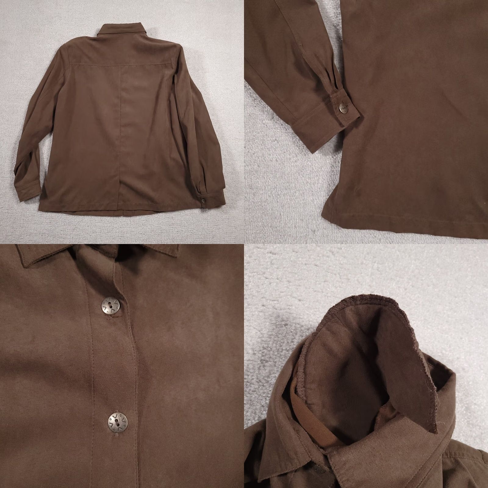Vintage VINTAGE Erin London Button Front Shirt Women's Medium Brown Suede L/S Shoulder Pads 80s 90s, Regular, Polyester, Brown, Shirt, Womens, 2XL Size XXL / US 16-18 / IT 52-54 - 8 Thumbnail