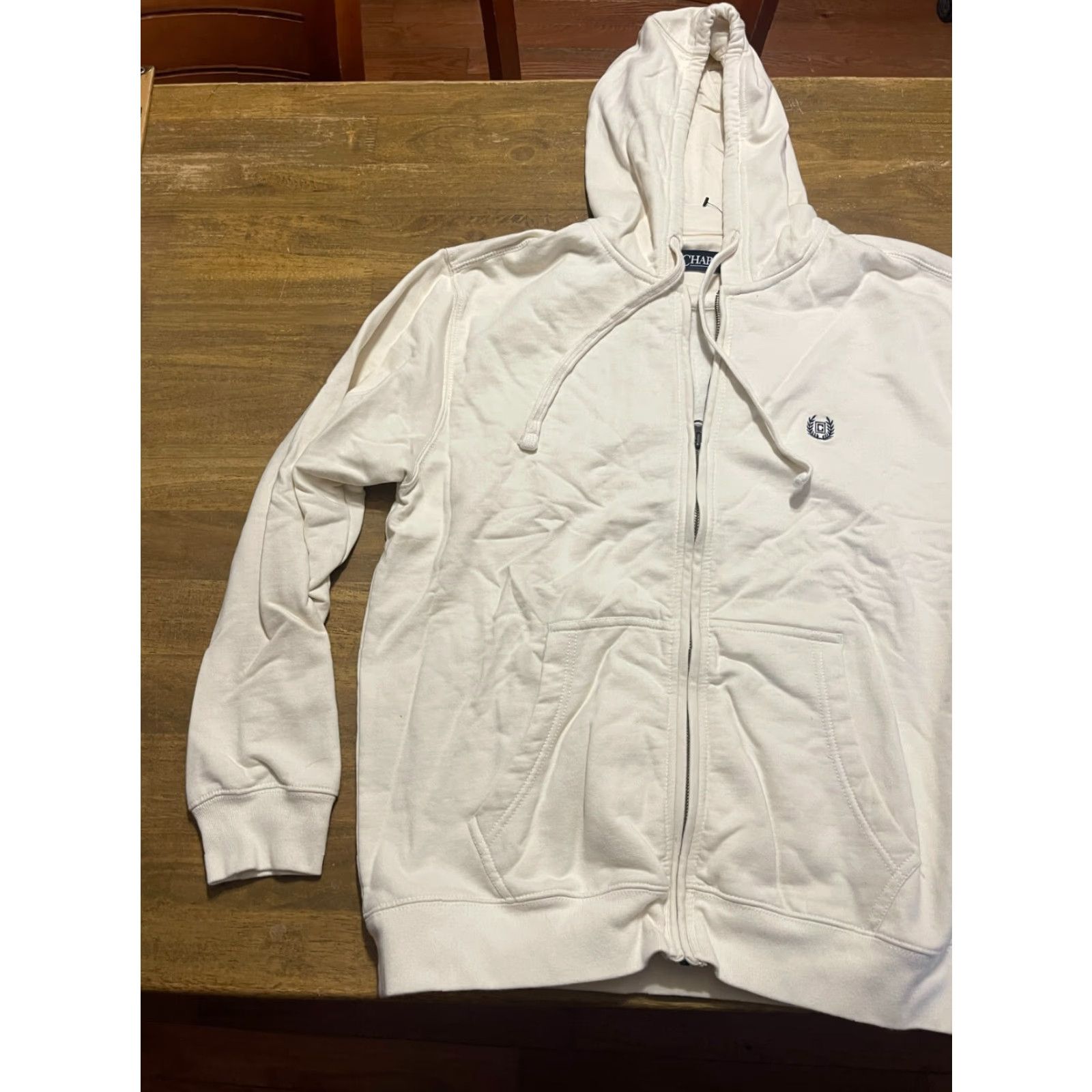 Chaps Chaps Hoodie Womens Large Ivory Full Zip Logo Drawstring Embroidered Size L / US 10 / IT 46 - 4 Thumbnail