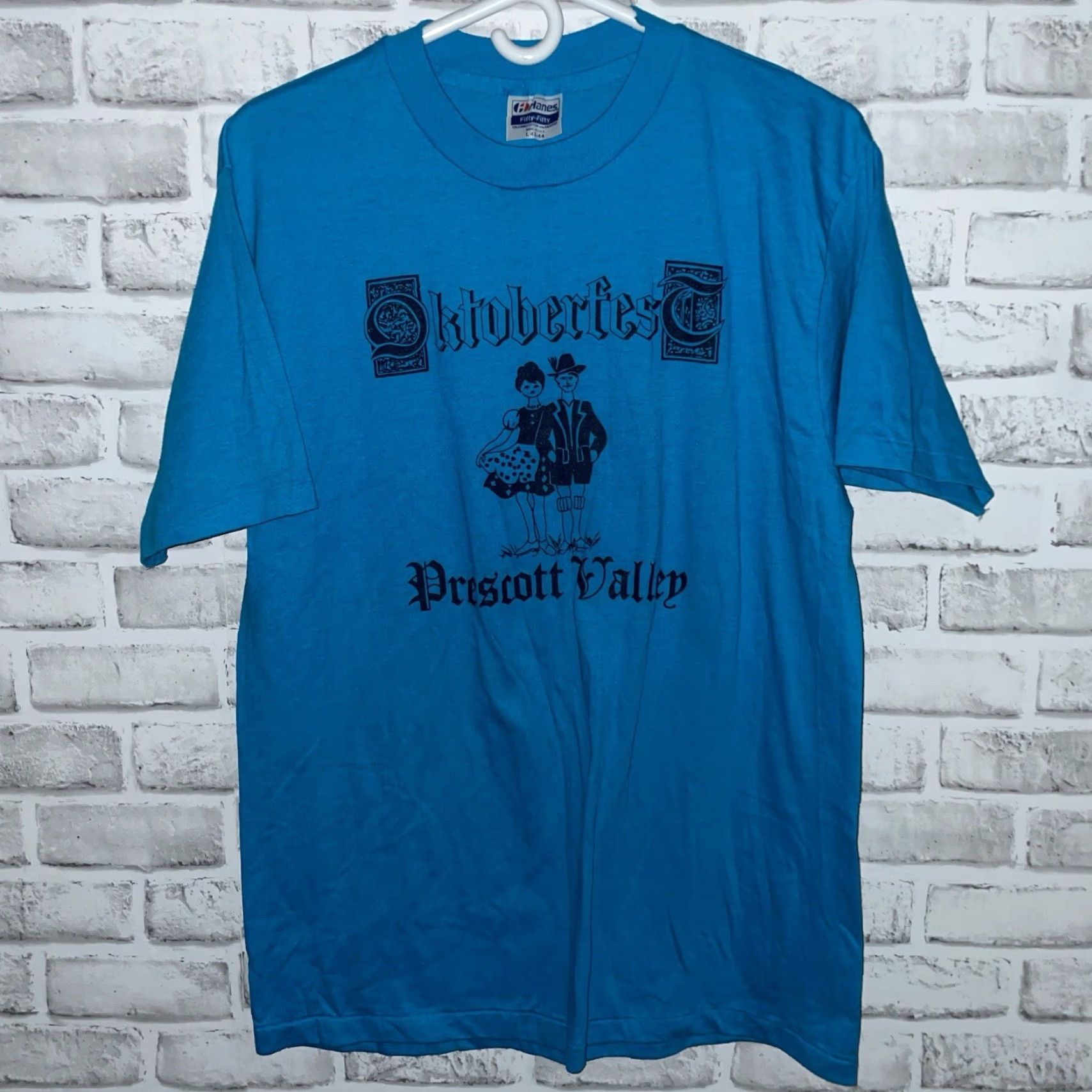 Hanes VINTAGE Hanes T-Shirt Blue Oktoberfest Prescott Valley USA Mens L Single Stitch Shirt Size US L / EU 52-54 / 3 - 2 Thumbnail