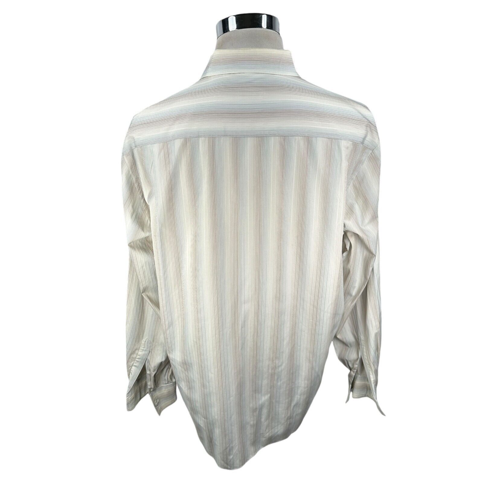 The Unbranded Brand Marol Bolgna Dress Shirt Mens 43 17 Cream Blue Brown Striped Size US L / EU 52-54 / 3 - 5 Thumbnail
