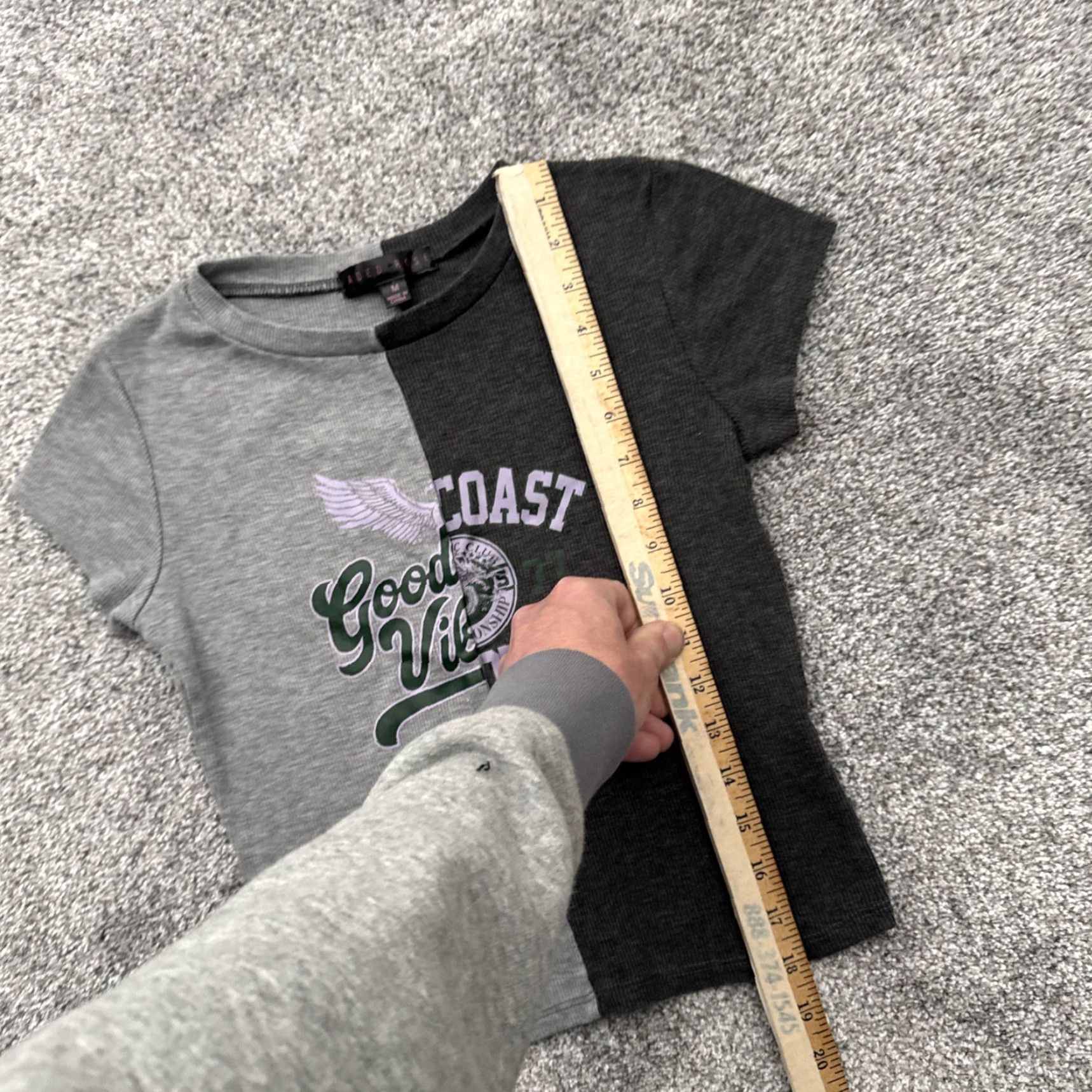 Vintage Y2K Style Tee Womens Medium Grunge Streetwear Cropped Patchwork Graphic Skater Shirt Womens M Gray City Grunge Outdoor Cropped 90s Aded Rose Mens? Size M / US 6-8 / IT 42-44 - 2 Thumbnail