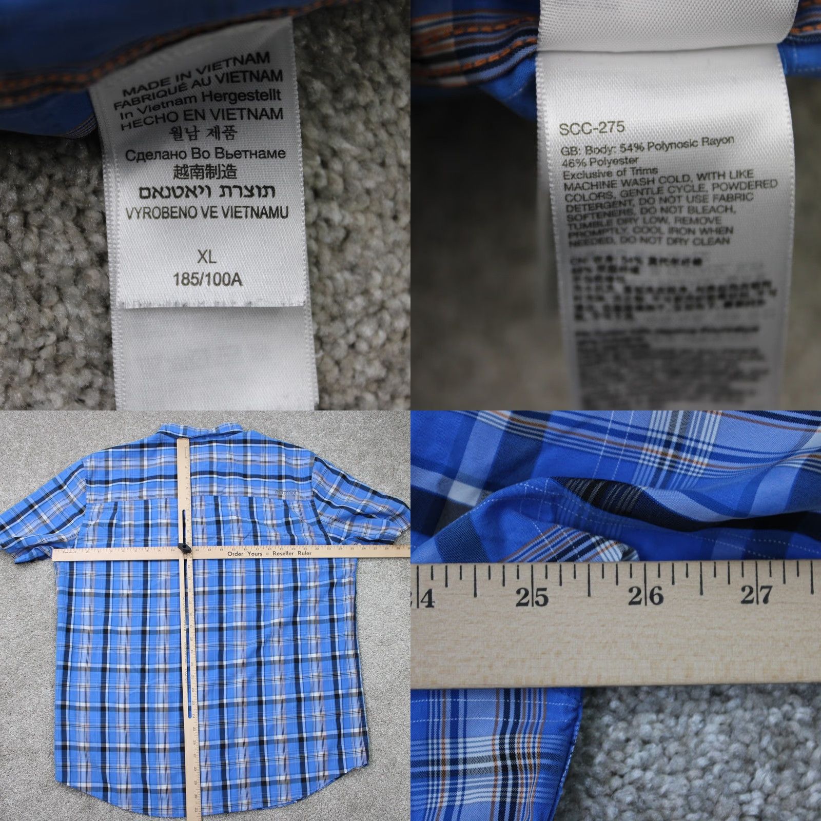 Marmot Marmot Shirt Mens XL Blue Plaid Polynosic Rayon/Polyester Short Sleeve Button Up Size US XL / EU 56 / 4 - 8 Thumbnail
