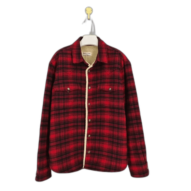 Saint Laurent Paris Saint Laurent Red Plaid Fleece Cotton Shirt- Size US M / EU 48-50 / 2 - 1 Thumbnail