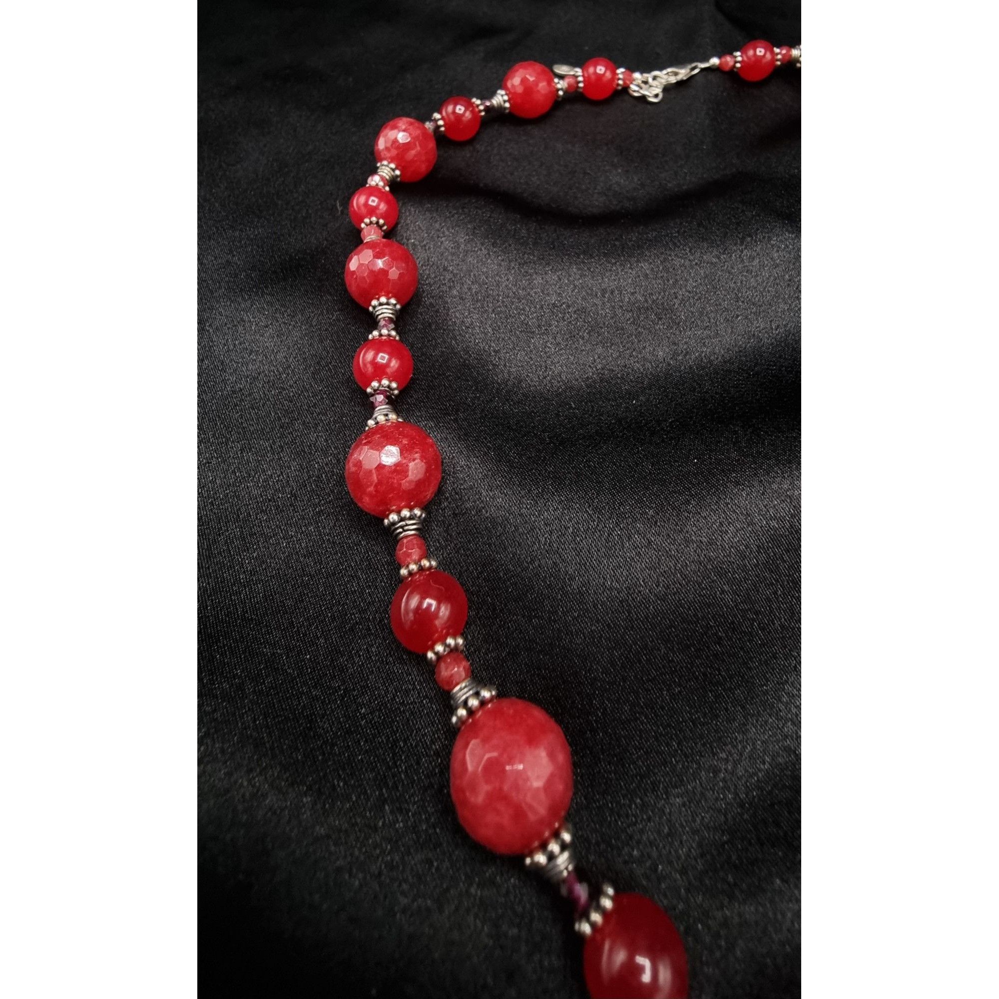 Vintage Rare Find Dyed Red Quartz Beaded BARSE Signed 925 Sterling S Size ONE SIZE - 5 Thumbnail