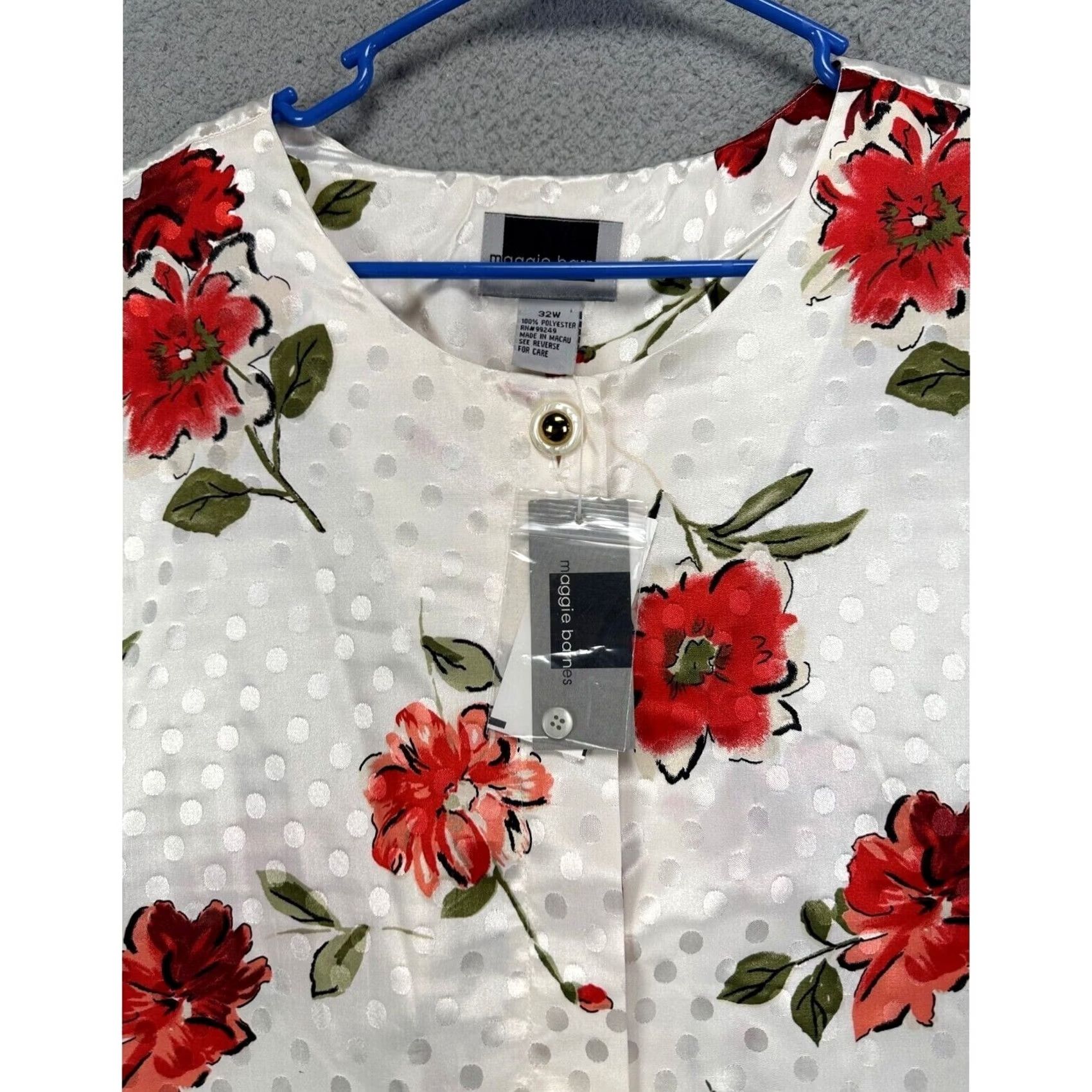 Vintage Maggie Barnes Shirt Womens 32W Plus Ivory Floral Button Up Blouse Top Ladies NEW Size XXS / US 00 / IT 34 - 5 Thumbnail