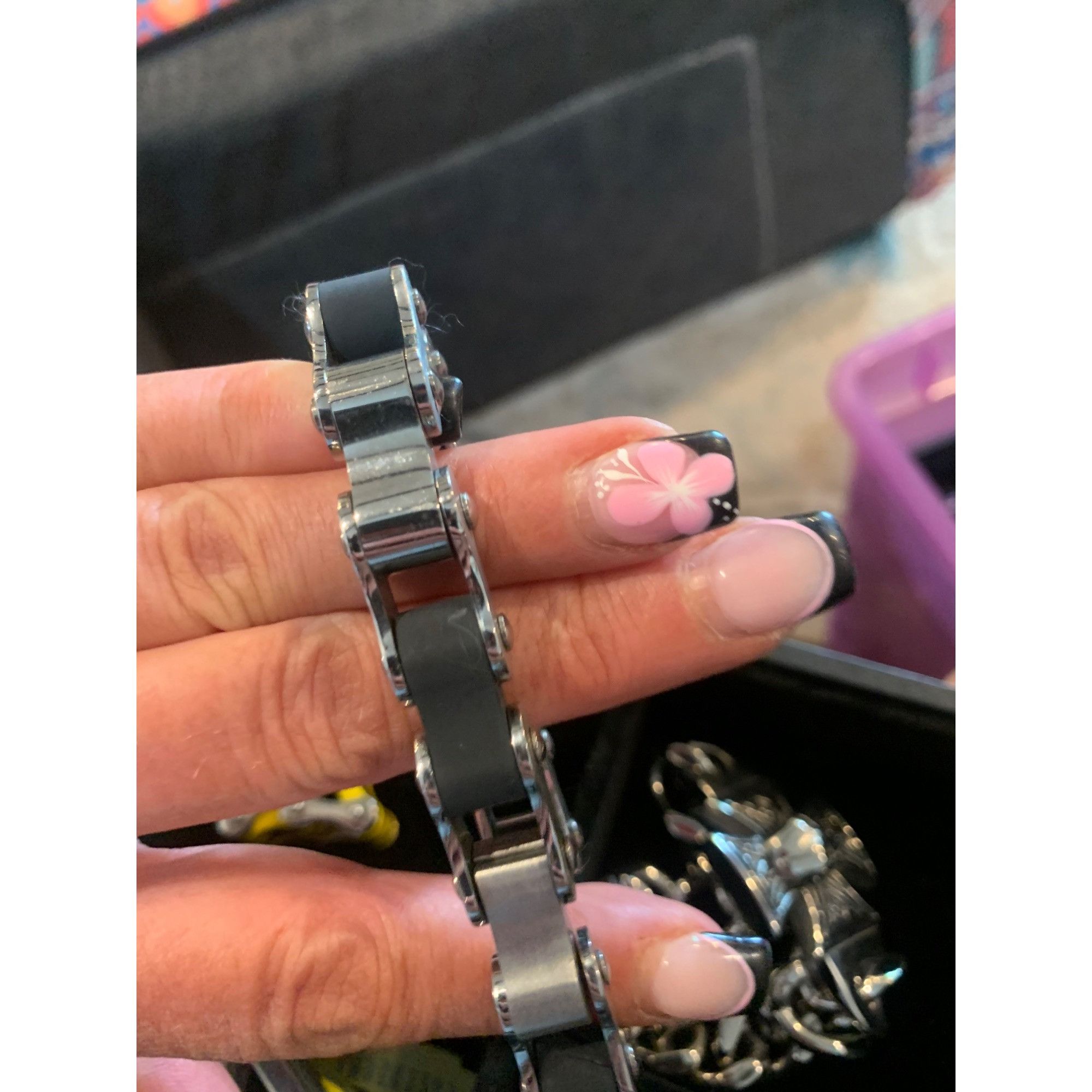 Other Mens Stainless Steel & Black Rubber Link Bracelet Size ONE SIZE - 1 Thumbnail