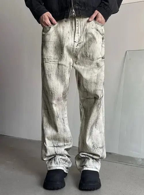 Jean Avant garde fashion painted jeans pants Size US 32 / EU 48 - 2 Thumbnail