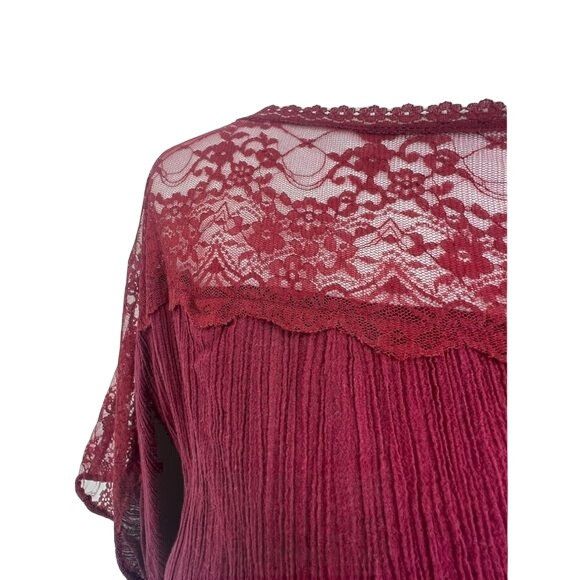 Free People VTG Free People Dark Cherry Lace Trim Crepe Top | Boho Dark Size S / US 4 / IT 40 - 9 Thumbnail