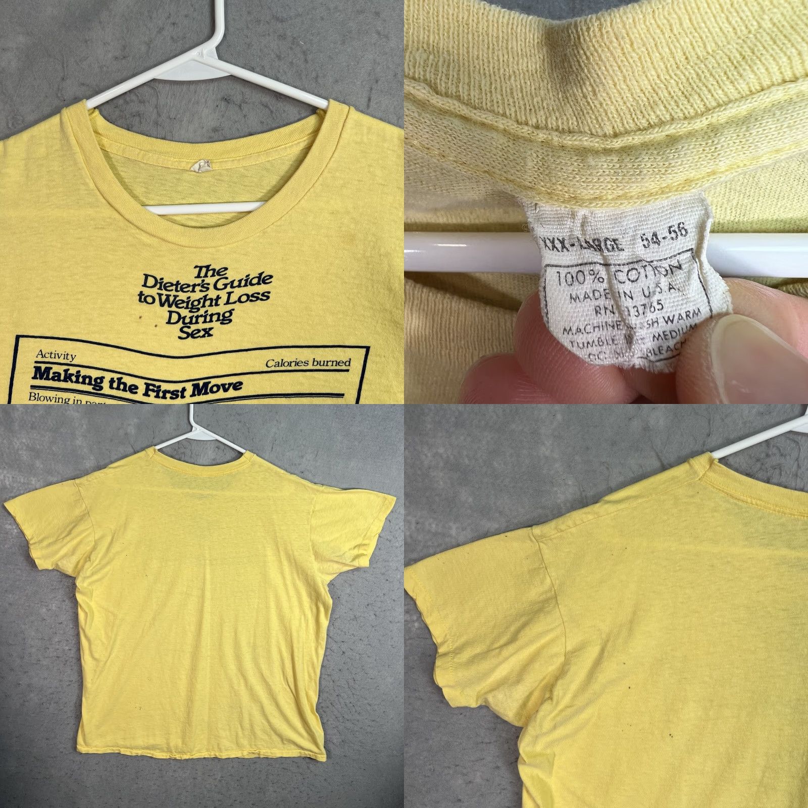 Vintage VINTAGE 1980s Richard Smith Dieters Weight Loss During Sex T Shirt 3XL Mens Yellow Graphic Tee Short Sleeve Cotton Reg 3XL Fits XL Size US XXL / EU 58 / 5 - 8 Thumbnail