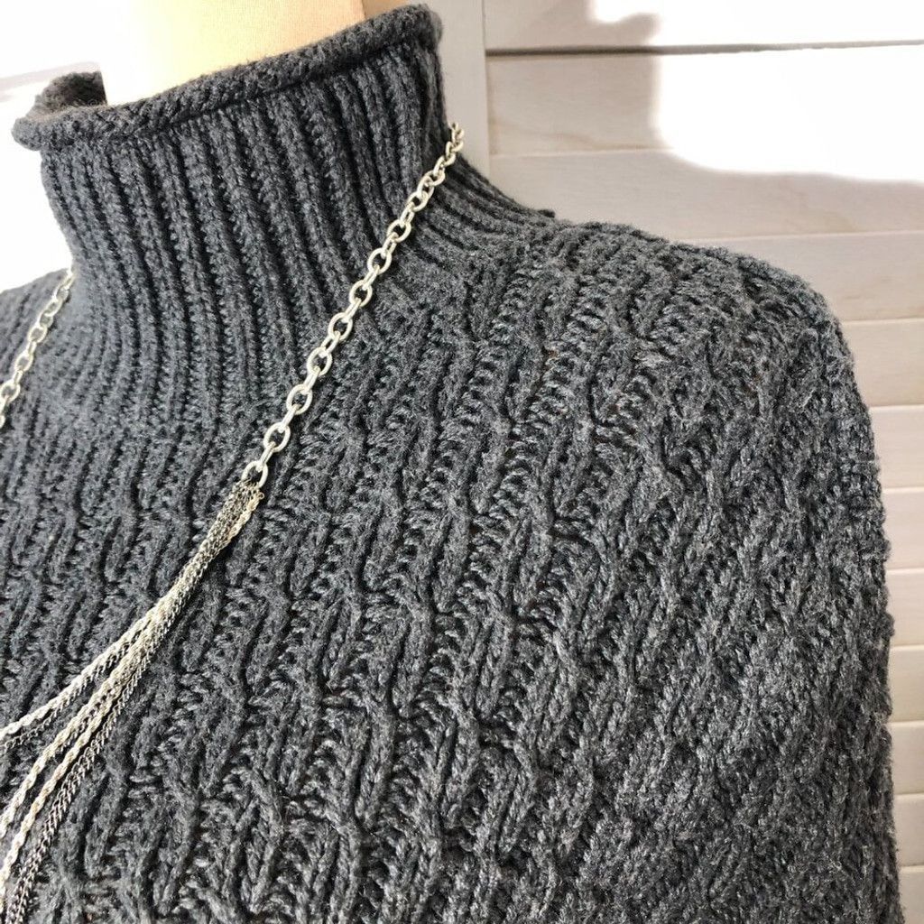 Loft Loft cotton asymmetrical sweater mock neck gray cable knit M Size L / US 10 / IT 46 - 5 Thumbnail