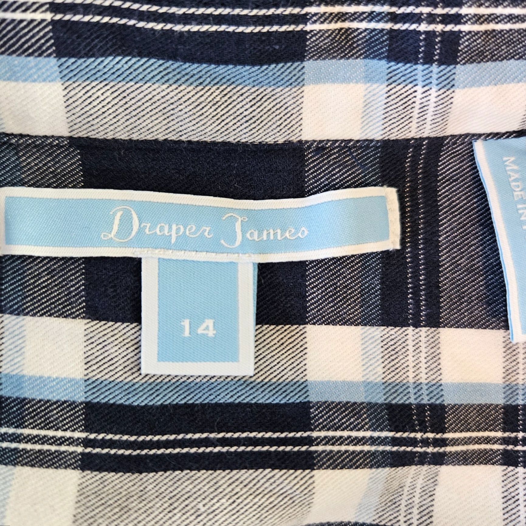 Vintage Draper James Button-Up Top Womens 14 Blue White Plaid 3/4 Sleeve Cotton Blend Shirt Womens Size XL / US 12-14 / IT 48-50 - 5 Thumbnail